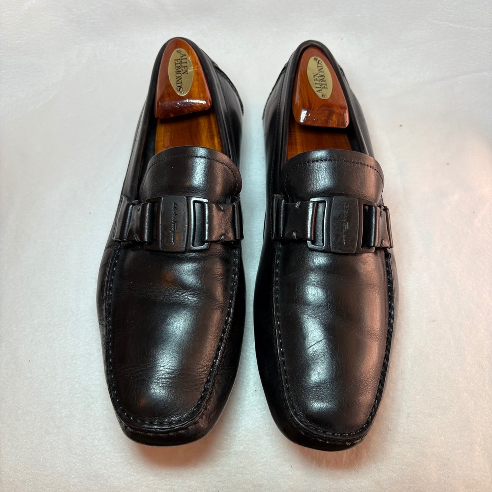 Salvatore Ferragamo Paris Black Leather Shearling Lined Loafers 8.5 EE YY 5614